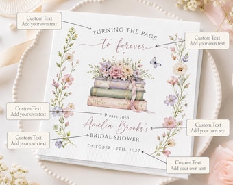 Personalized Bridal Shower Napkins, Watercolor Floral Book Design, Romance Favors, Keepsakes