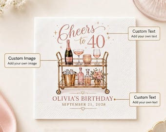 Chic Custom Cocktail Napkins, Birthday Bar Cart Accents, Adult Meetup Favors & Playful Celebration Mementos