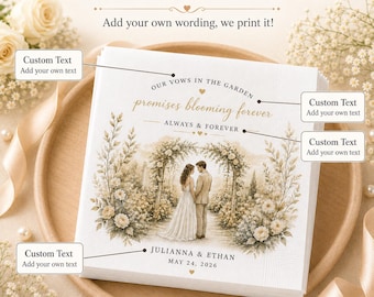 Personalized Watercolor Garden Wedding Napkins, Custom Vows Celebration Keepsakes