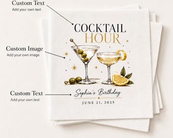 Personalized Cocktail Napkins, Custom Bar Decor, Stylish Party Supplies