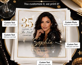 Custom Photo Birthday Napkins: Mirrored Portrait Glitter Print Table Favors