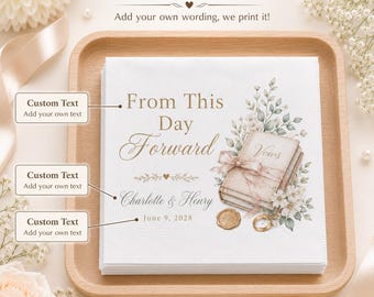 Ethereal Custom Cocktail Napkins, Neutral Floral Vow Book Accents, Couple Meetup & Timeless Wedding Mementos
