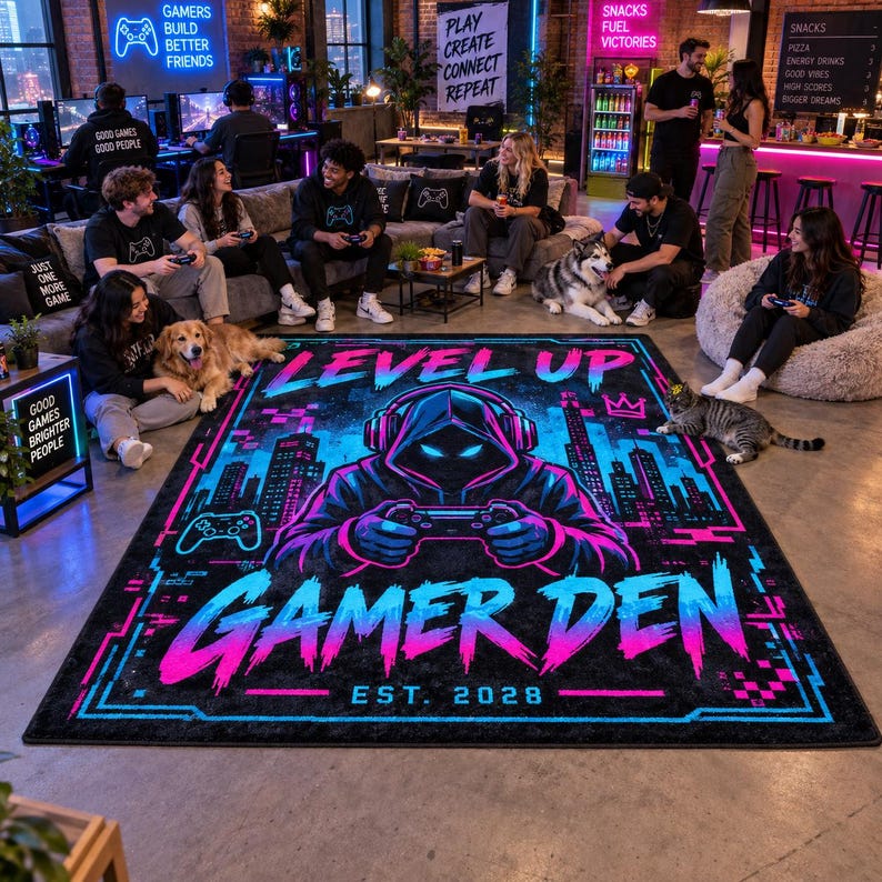 Neon Gaming Custom Rug, Personalized Gamer Carpet, Wedding Gift for the ...