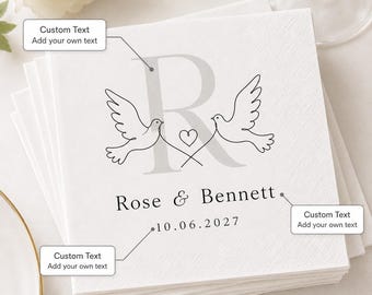 Personalized Minimalist Swan Dove Napkins, Engagement Anniversary Table Gifts