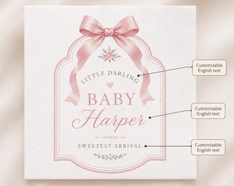 Customizable Pink Bow Baby Shower Napkins: Sweetest Arrival Decor