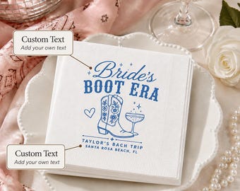 Custom Cowgirl Bachelorette Napkins, Boot Scootin Bash Disco Decor, Western Bach Favors