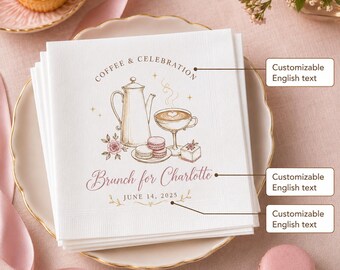 Customized Coffee Bar Napkins, Brunch Party Styling, Minimalist Hand-drawn Design
