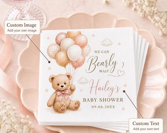 Servilletas de cóctel personalizadas con ositos de peluche / Recuerdos para baby shower y fiesta de bienvenida al bebé