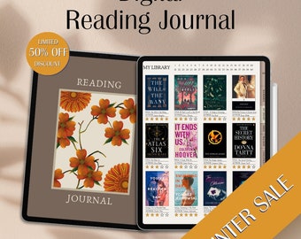 Digital Reading Journal, Digital Book Tracker, Digital Reading Log, Digital Bookshelf, Portrait Reading Planner