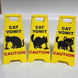 Cat Vomit wet floor sign V2, V3, V4 graphic options | Updated hinge | Gag gift | Stocking stuffer | 5 inch or 7 inch tall | Fast Shipping
