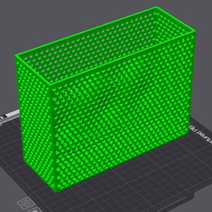 May include: A bright green rectangular storage bin featuring a uniform diamond-shaped lattice pattern throughout its walls. The container has an open top and a structured frame, displaying a consistent grid design across all visible sides.