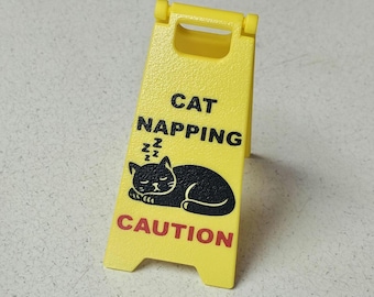 Cat Napping wet floor sign v2 | Updated hinge |Gag gift | Stocking stuffer | 5 inch or 7 inch tall