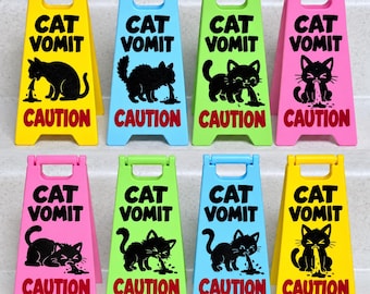 Cat Vomit wet floor sign various graphic options | Updated hinge | Gag gift | Stocking stuffer | 5 inch or 7 inch tall | Fast Shipping