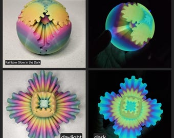 Gear Ball Fidget Toy, 3d Printed, 4 inch diameter, Glow in the Dark