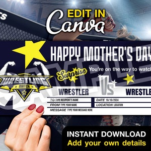 Plantilla personalizada de vale de regalo de lucha libre - Tarjeta de regalo digital imprimible - Plantilla Canva editable para el Día de la Madre