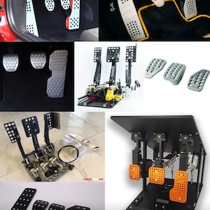 May include: A collage of images showcasing different types of car pedal sets. The images feature various designs and materials, including aluminum, carbon fiber, and metal. The pedals are designed for both street and race car applications.  Reference and Inspiration.