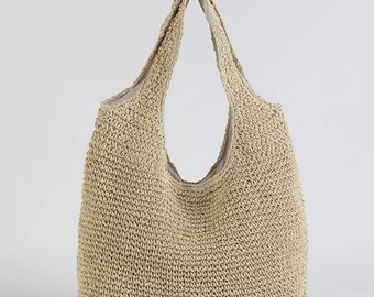 Straw Women’s Shoulder Bag , Straw Woven Handbag , Straw Beach Bag ,Summer Straw Bag , Large Capacity Straw Bag