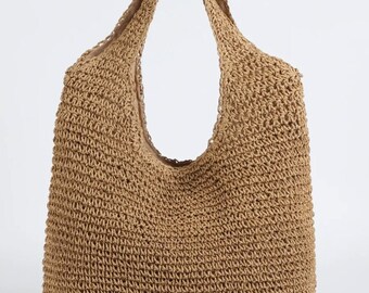 Straw Women’s Shoulder Bag , Straw Woven Handbag , Straw Beach Bag ,Summer Straw Bag , Large Capacity Straw Bag