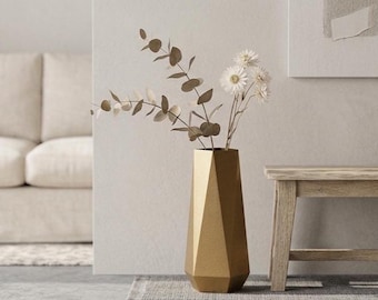 Metall Vase Gold Geometrische Bodenvase Mid Century Moderne Hohe Vase für Pampas Grass - Minimalistische Wohnzimmer Deko