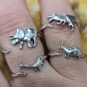 Dinosaur Rings Adjustable | T Rex | Triceratops | Stegosaurus | Silver Tone | Handmade Fashion Jewelry | Unisex | Animal | Unique Gift