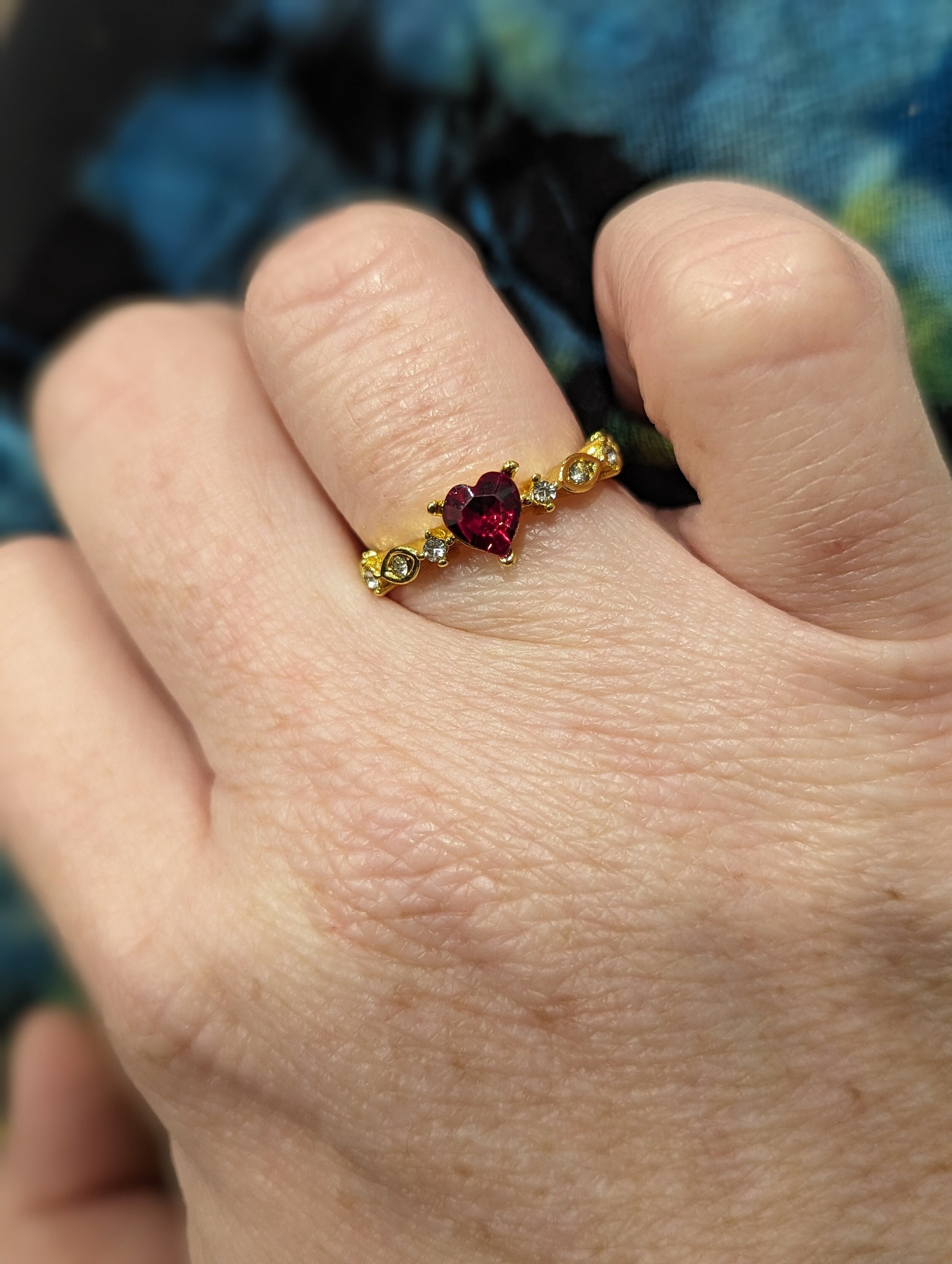 Heart Shaped Stone Ruby Color Vintage Inspired Ring | Gold Tone ...