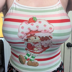 Vintage 80s Strawberry Shortcake Pink and White Argyle Women\'s Hat Y2K one size Strawberry Shortcake and Friends Inspired, CAFE OLE Crochet  main image 4