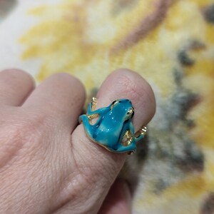 Frog Leg Rings Frog Ring Adjustable | Best Friend Rings in Green or Blue With Gold ...