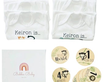 Personalised 'Jungle' Milestone Gift set of 6 (1-6 months)