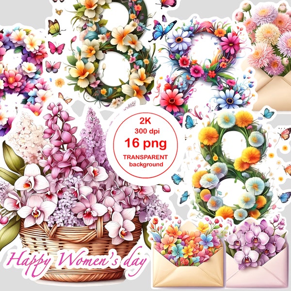 Women's day Watercolor Clipart, International Women's Day clipart, 8th of march sticker, 8 marca clipart, dzień kobiet ilustracja,  8 march