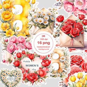 Dzień kobiet akwarela clipart, Międzynarodowy Dzień Kobiet clipart, 8 marca naklejka, 8 marca clipart, dzień kobiet ilustracja, 8 marca