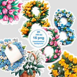 Clipart ad acquerello per la festa della donna, clipart per la Giornata internazionale della donna, adesivo dell'8 marzo, clipart 8 marche, illustrazione di due persone, 8 marzo
