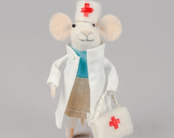 Handmade Felt Nurse Mouse - Doctor Gift - Medical NHS