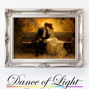 &quot;Romantische Kunst Druck &quot;Nach dem Tanz&quot; Digital Download, Ölgemälde von paar umarmt auf einer Bank, Valentinstag, Hochzeit oder Jahrestag Geschenk.&quot;