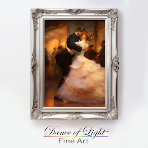 Romantic Art Print "Anniversary Waltz" Digital Download, Oil Painting of a Couple Dancing, Valentines, Wedding, or Anniversary Gift