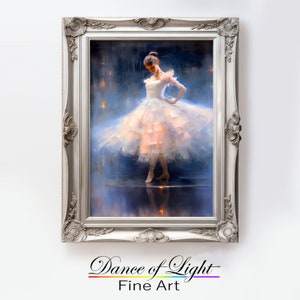 Danser Art Print &quot;Evening Radiance&quot; digitale download, olieverfschilderij van een jonge danser op het podium, cadeau voor meisje of vrouw.