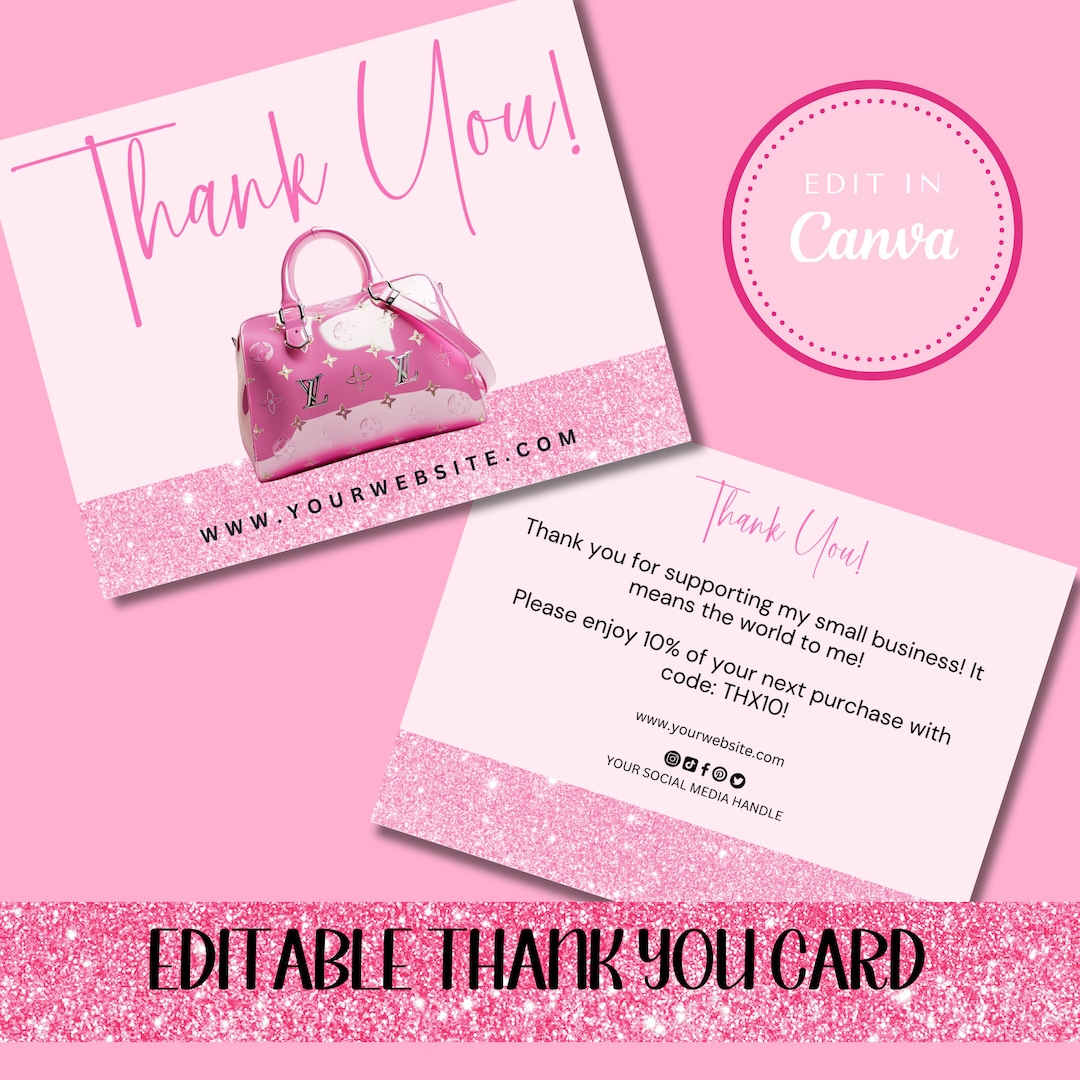 Pink Glam Thank You Card Template: Designer Bag, Editable in Canva ...