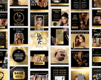 Beauty Business Instagram Templates: Gold & Black Canva Bundle (Digital Download)