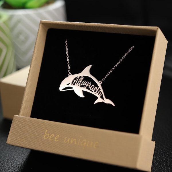 Custom Orca Name Necklace Personalized 925 Sterling Silver Killer Whale Pendant  Ocean Animal Jewelry, Marine Life Gift, Sea Lover Necklace