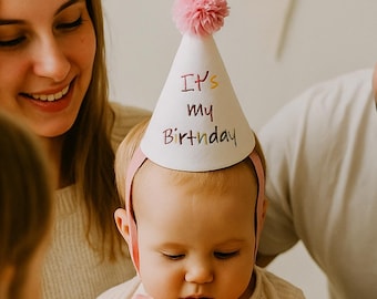 Embroidered Birthday Party Hat, Mini Baby Toddler First Birthday Gift