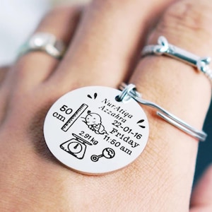 Personalized Baby Stats Keychain, Custom Baby Birth Announcement Gift, Engraved Newborn Name Keyring, Baby Shower keepsake for Parents