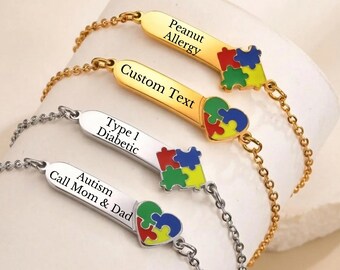 Waterproof Toddler Medical ID Bracelet, Custom Engraved Stainless Steel Wristband