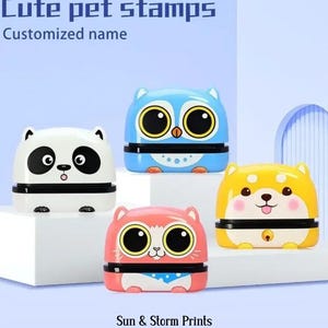 Timbro personalizzato con nome per bambini, timbro personalizzato per abbigliamento impermeabile, simpatico design per animali domestici, etichetta per materiale scolastico, timbro con targhetta con nome per libri