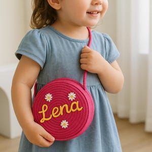 Personalized Kids Purse with Name – Custom Straw Bag for Toddlers, Round Woven Girls Crossbody, Cute Summer Gift
