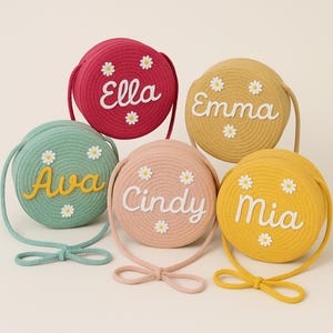 Back to School Bag for Girls – Custom Name Toddler Crossbody, Cute Personalized Straw Purse, Preschool Accessory