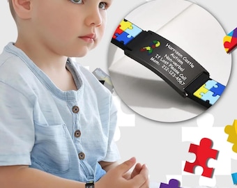 Autism Kids Medical Alert Bracelet, Custom Engraved Cute Medical ID, Adjustable Silicone Emergency Bracelet,  Allergy Diabetes, Epilepsy