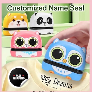 Timbro per abbigliamento, timbro con nome in tessuto, timbro personalizzato con nome per bambini, timbro per etichetta per abbigliamento, etichette personalizzate per bambini, sigillo con design di animale domestico carino