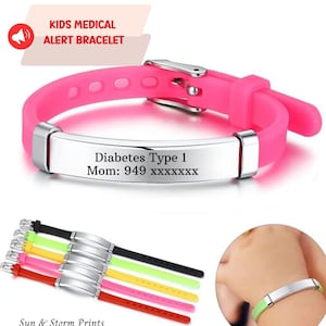 Kids Medical Alert Bracelet, Custom Engraved Silicone ID, Adjustable Emergency Wristband for Allergy, Diabetes, Autism, Epilepsy, Seizures