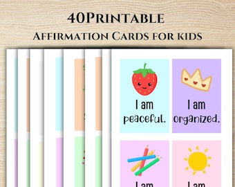 Positive Affirmation cards for kids, positive quotes, self esteem, confidence, self care, set of 40 printable flash cards, daily positivity