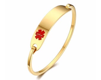 Bracelet d'identification médicale pour femme, Bracelet étanche, Bracelet gravé personnalisé, Alerte d'urgence, Allergie, Diabète, Épilepsie, Alzheimer, Démence