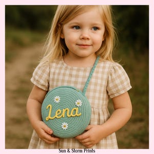 Custom Name Straw Bag for Girls – Personalized Daisy Purse, Toddler Summer Crossbody Bag, Flower Girl Gift Idea